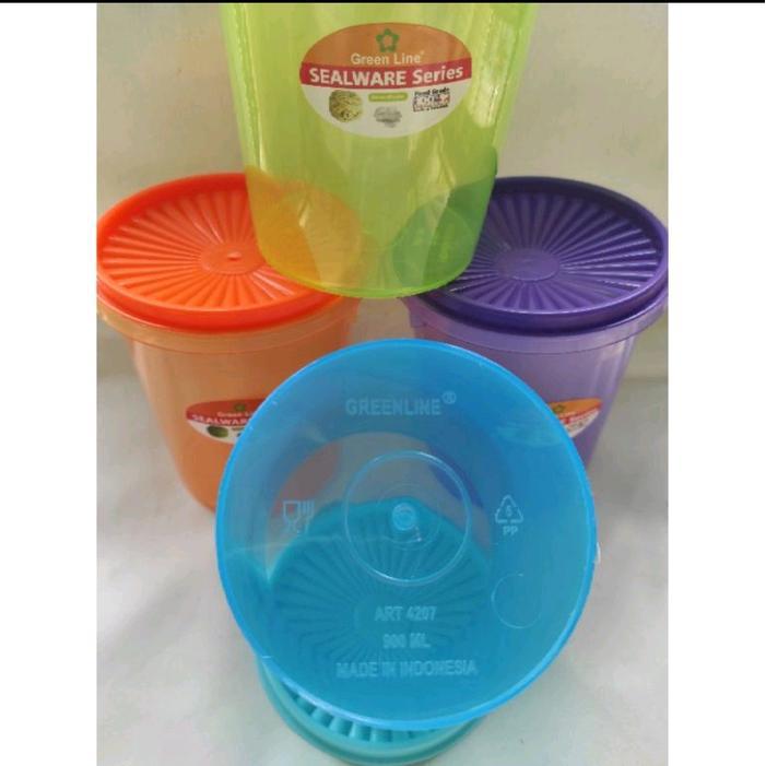 6 Pcs Toples Plastik Bulat Green Line / Wadah Serbaa / 1000Ml = 39.500