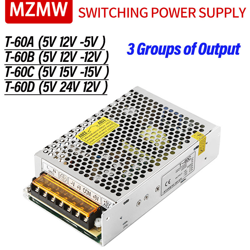 DISKON MZMW T-60 Triple Output Switching Power Supply 60W AC 110V 220V DC T-60A T-60B T-60C T-60D 5V
