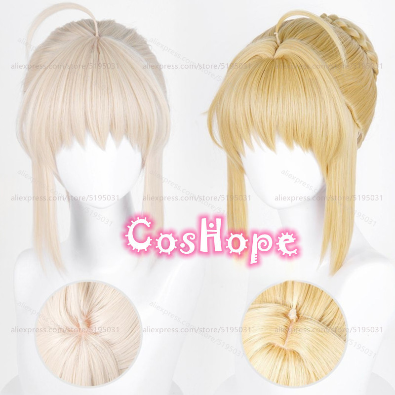 Saber Altria Pen Cosplay Wig 30Cm Milk Golden Wig Cosplay Anime Cosplay Wigs Heat Resistant
