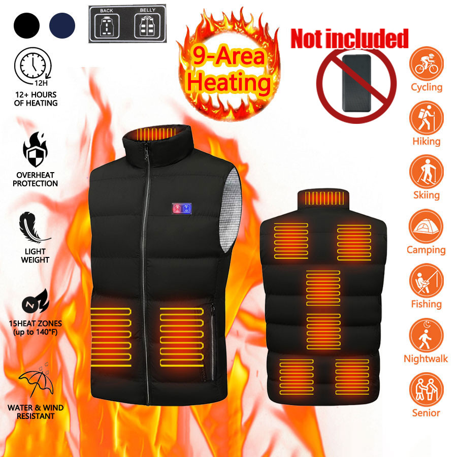 Winter 9 Area Heated Vest Zones Electric Heated Jackets Men Women Sportswear Heated Vest Heat Coat