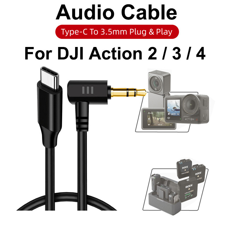 Audio Cable For DJI Action 4/3/2 Type-c to 3.5mm Microphone Adapter Cable For DJI MIC/RODE/Relacart 