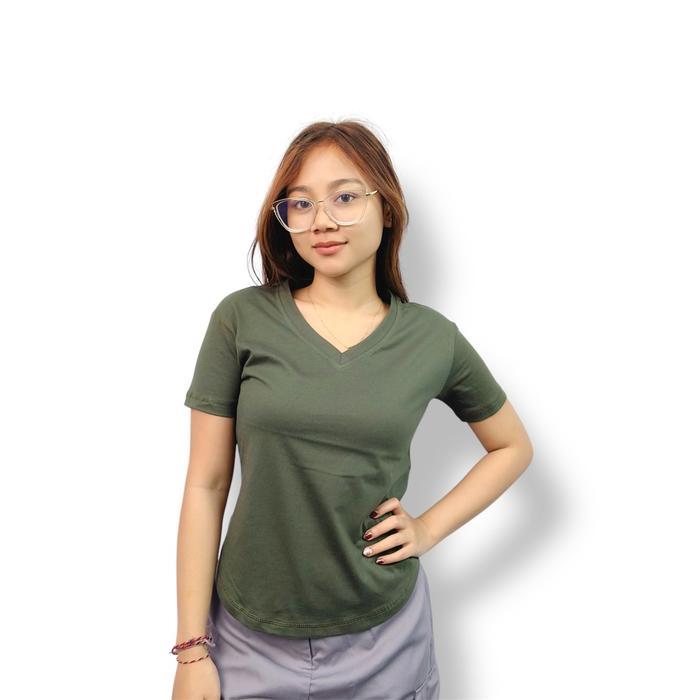 [ V-Neck ] Kaos Wanita Tshirt Atasan Wanita V Neck Polos Bahan Katun 32S Combed Premium Distro Baju