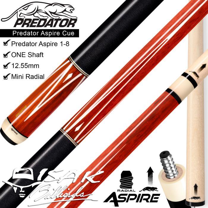Predator Aspire 1-8 Pool Cue Low Deflection Radial Stick Billiard