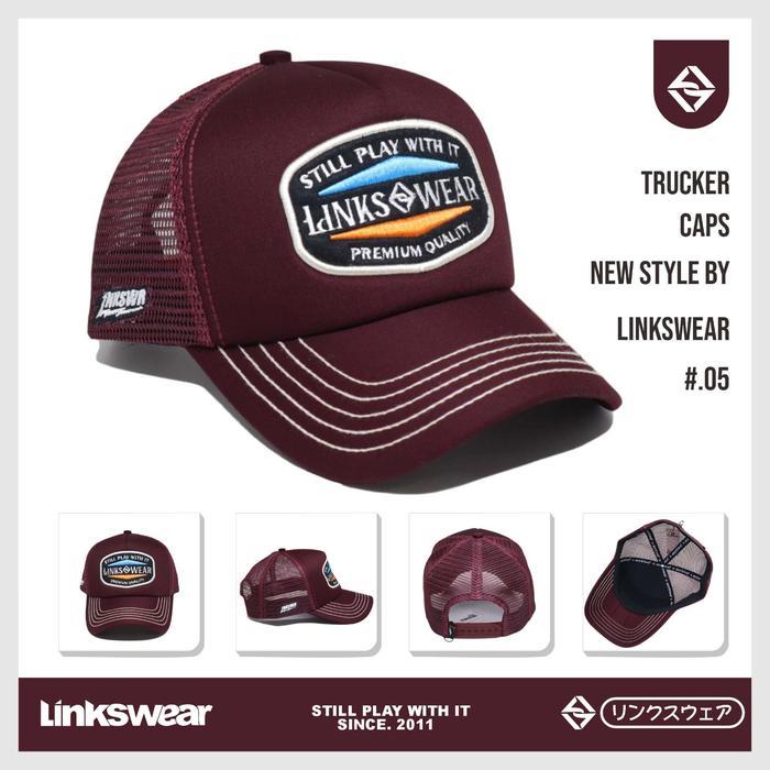 Ready LINKSWEAR Trucker Hat Topi Jaring Pria Distro Original Full Maroon 125