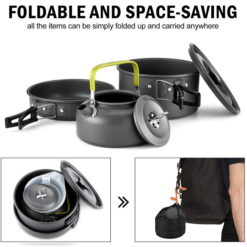 Outdoor Camping Cookware Set Aluminum Non Stick Pot Portable Outdoor Tableware Cookware Cooking Pot