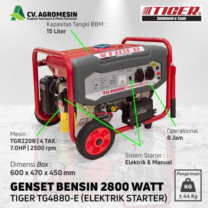 Genset 2800 Watt Bensin Tiger TG4880 E Starter Elektrik