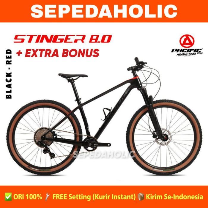 Sepeda Gunung MTB PACIFIC STINGER 8.0 Carbon 27.5 Inch 11 Speed - Black Red