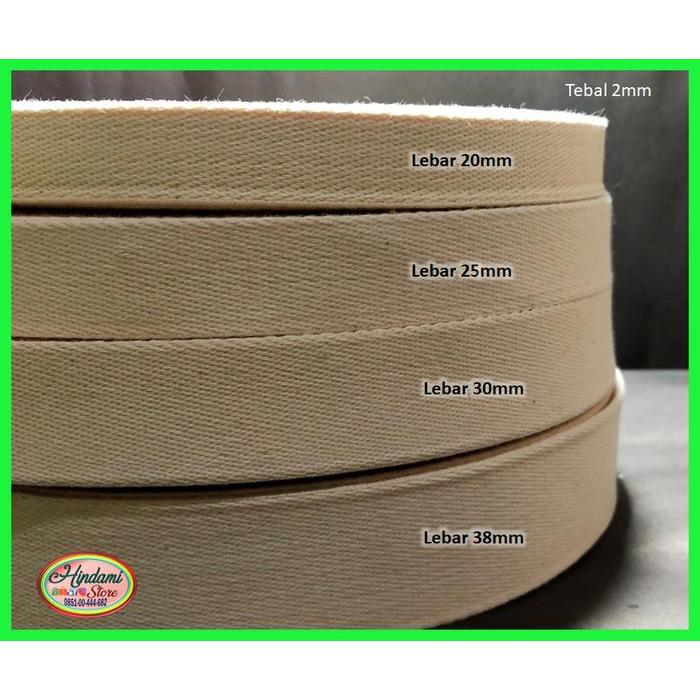 "New" TALI WEBBING KATUN TALI TAS LEBAR 3,8 CM TEBAL 2 MM PUTIH TULANG
