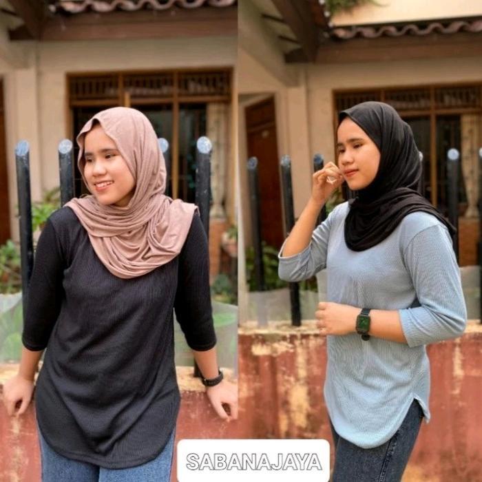 kaos oversize wanita body oval lengan 7/8_kaos Oneck jumbo_kaos oversize jumbo_kaos knit rib rajut