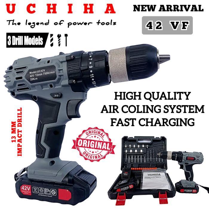 Impact Drill Mesin Bor Baterai 25V Uchiha Besi Beton Obeng Kayu Dll