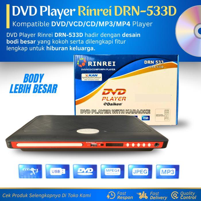 DVD Player Rinrei DRN-533D New Body Besar DVD/VCD/CD/MP3/MP4 Player Multimedia Pemutar Film Kaset