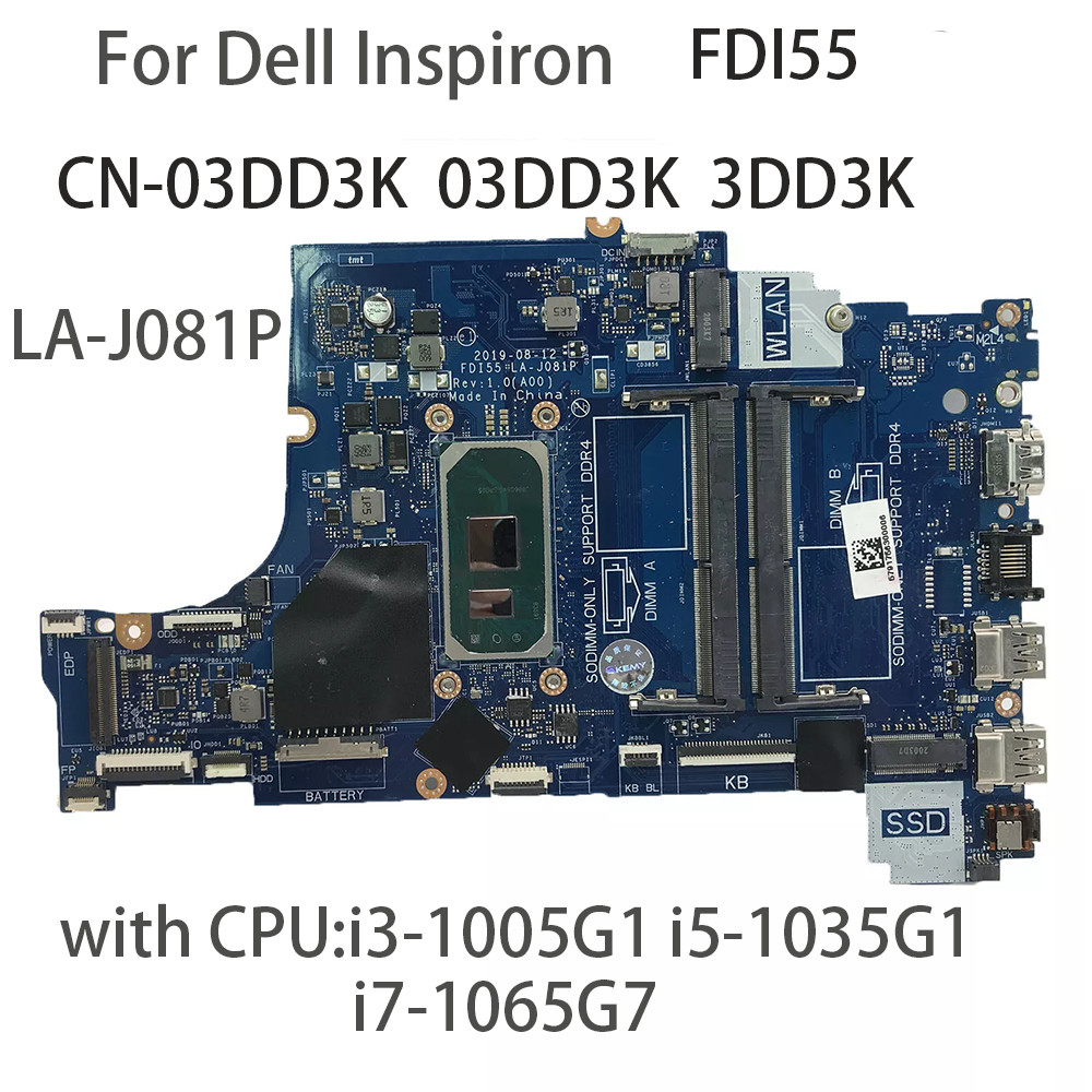 Laptop Motherboard For Dell Inspiron Fdi55 La-J081P With 3501 3493 3593 CpuI3-1005G1 I5-1035G1 W20W5