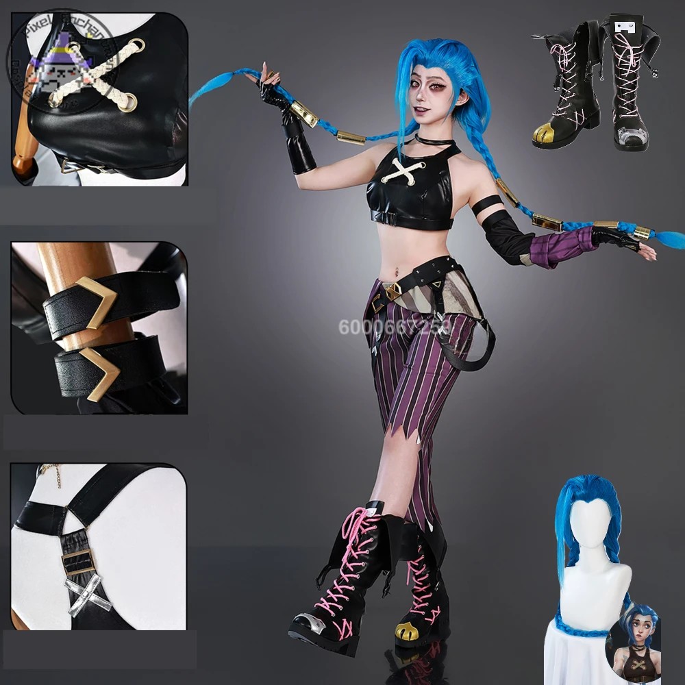 LOL Jinx Cosplay Costume Anime LOL Arcane Jinx Cosplay Uniform Outfits Halloween Carnival Suit