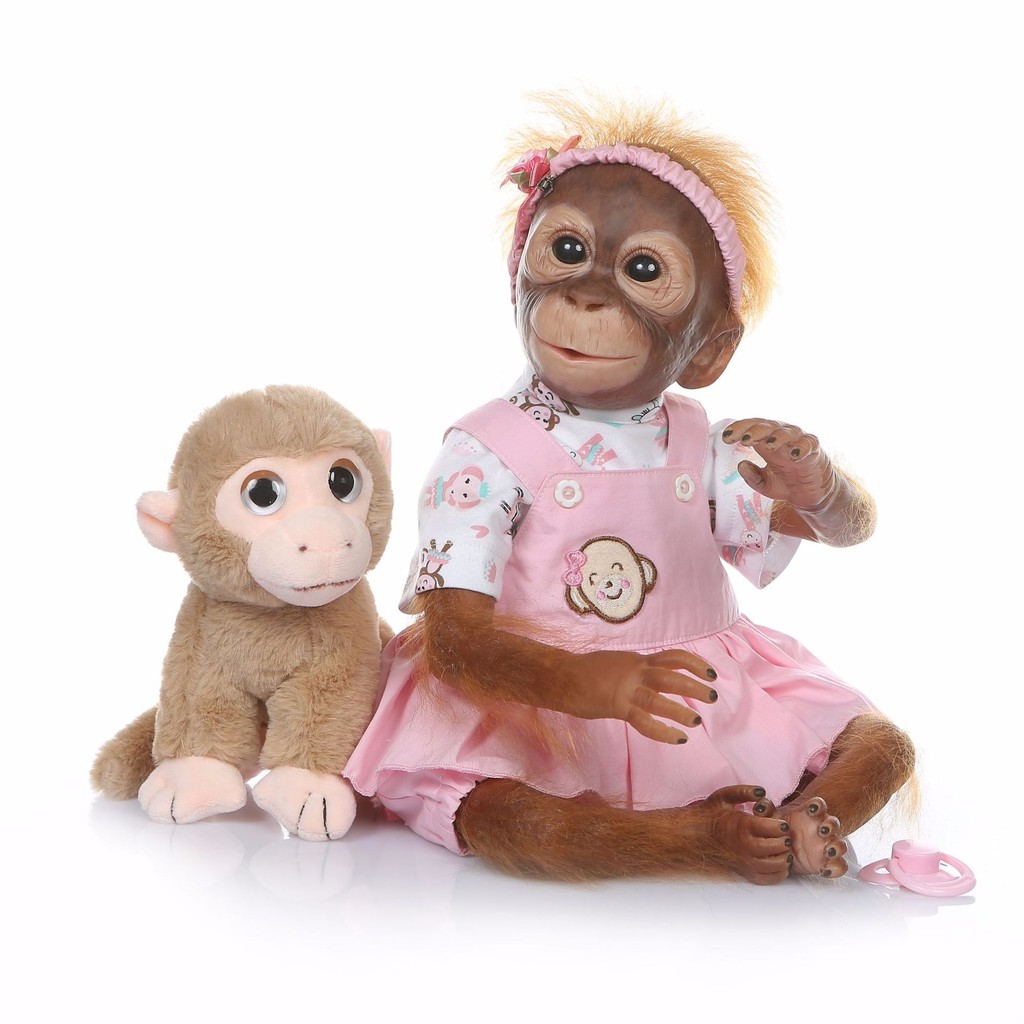 55Cm Half Glue Cute Monkey Reborn Doll Cloth Body With Pasted Mohair Children Play House Toy Toddler