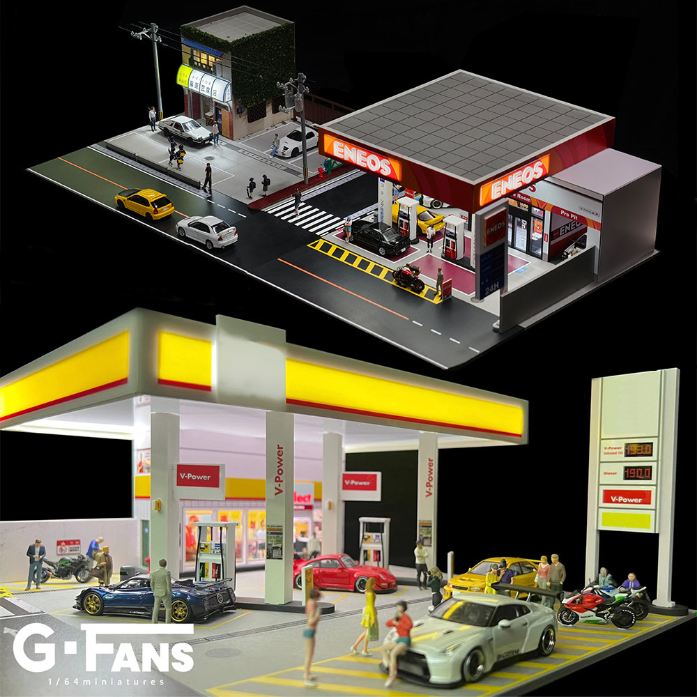 G FANS Newest 1:64 LED Car Garage Diorama Models DIY Parking Lot Model for Toy Cars City Diorama