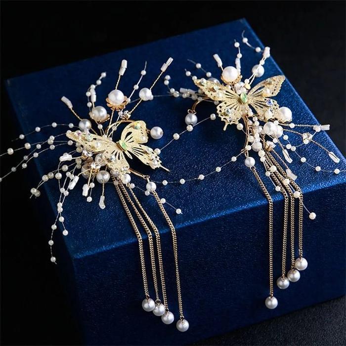 [Sepasang] Earcuff Gold Pita Butterfly - Headpiece Hiasan Telinga - Jepit Bentuk Kupu - Kupu