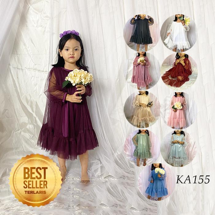 Dress Warna Rose Gold Premium Burgundy Hitam Sage Green Gaun Tutu Anak Perempuan Import Pesta Usia 1