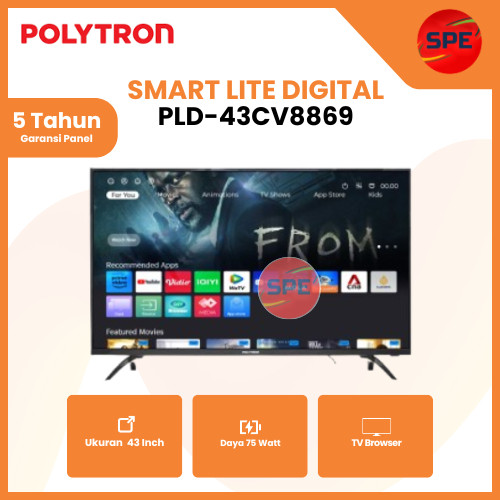 SMART LITE DIGITAL TV POLYTRON 43 INCH PLD-43CV8869 / PLD43CV8869 GARANSI RESMI (MEDAN)