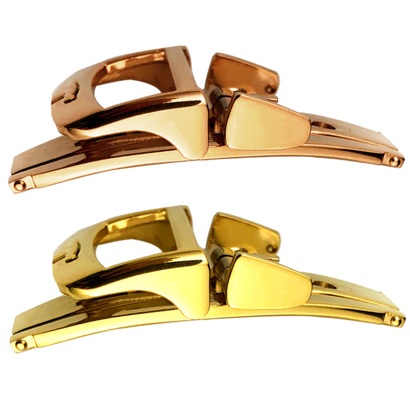 316L Stainless Steel 18mm Butterfly Clasp for Jaeger LeCoultre Master Leather Watch Strap Rose Gold