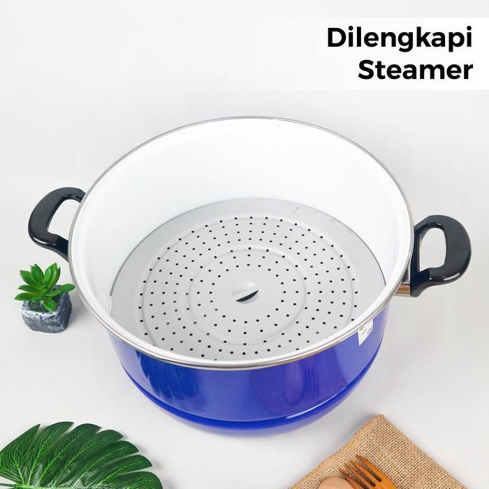 Maspion Panci Stock Pot Ceria Enamel 30cm Serbaguna / Panci Rebus Kukus Steamer Serbaguna - FM