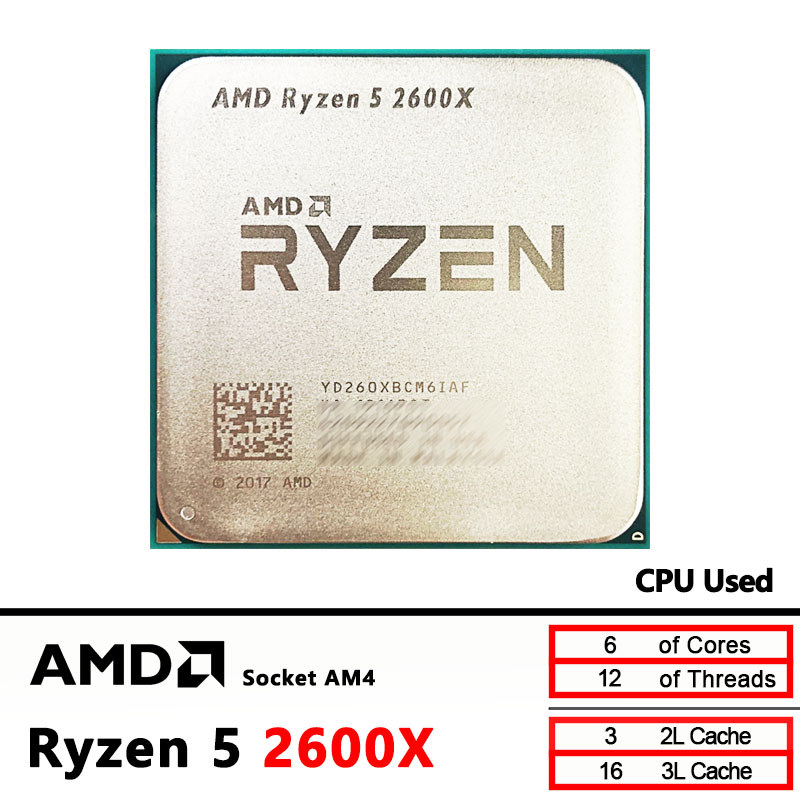 AMD Ryzen 5 2600X R5 2600X Used 3.6 GHz Zen+ 0.012 Six-Core Twelve-Thread CPU processor