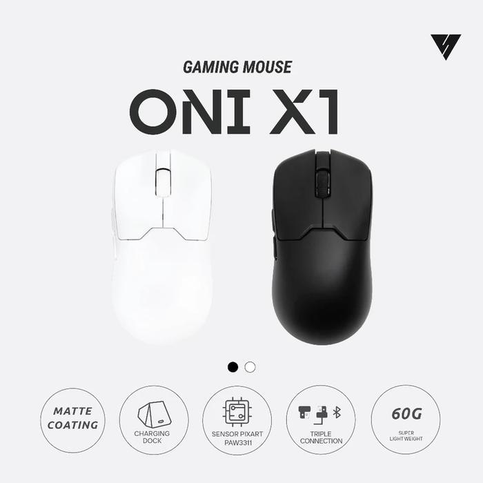 VortexSeries ONI X1 Wireless Gaming Mouse - Hitam & Putih, Simetris