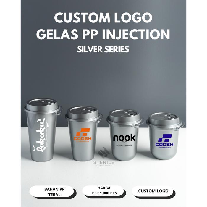 1.000 PCS SABLON PRINTING GELAS CUP PP INJECTION SILVER / SABLON GELAS THINWALL SUPER QUALITY