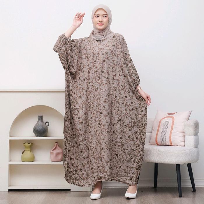 Terbaru Kaftan Jumbo Bunga Amira Bahan Rayon Premium Busui Wanita Muslim Nyaman Gamis Kaftan Panjang