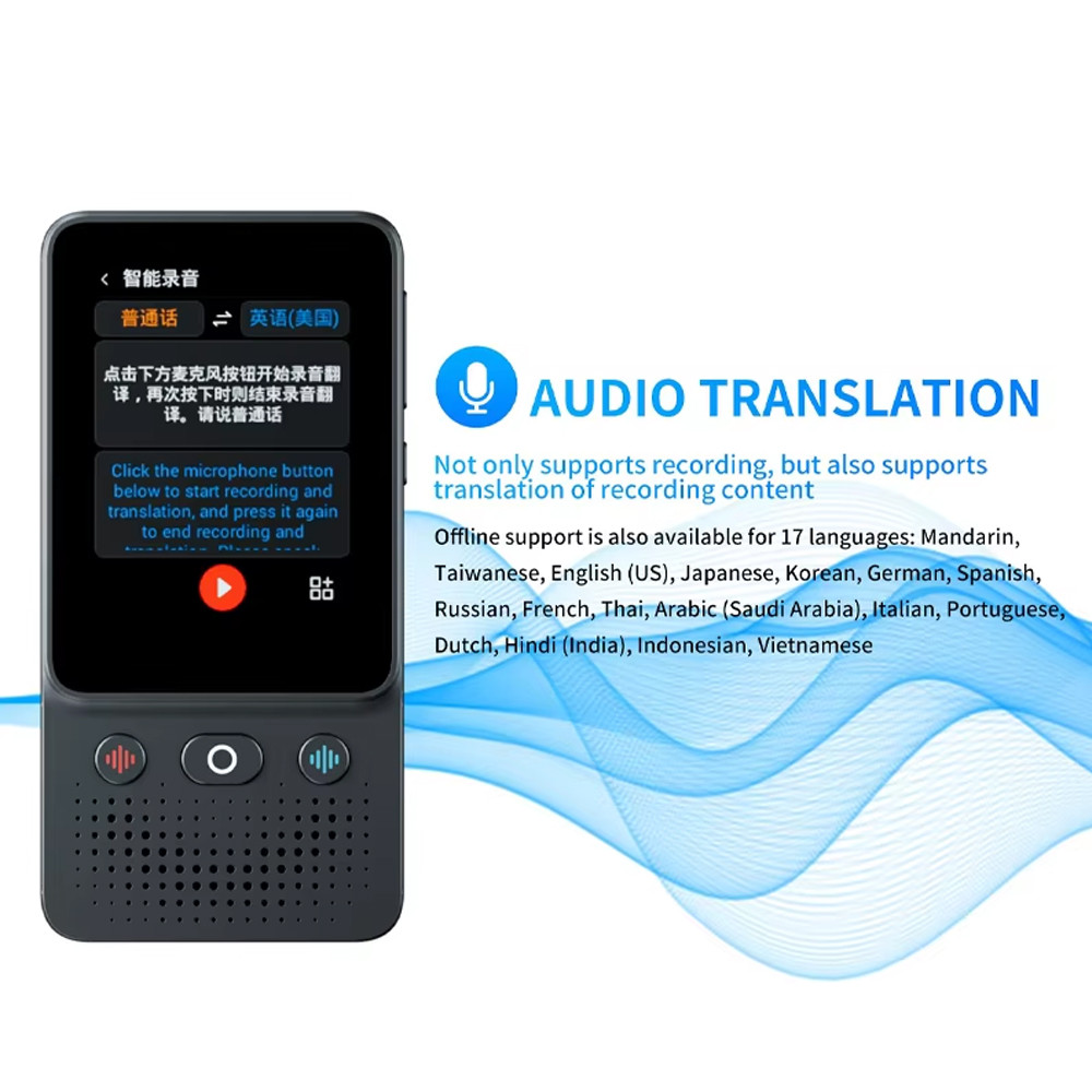 T16 AI Voice Real Time Translator 138 Multi Online Languages Voice-Record 3.1 Inch Big Touch Screen