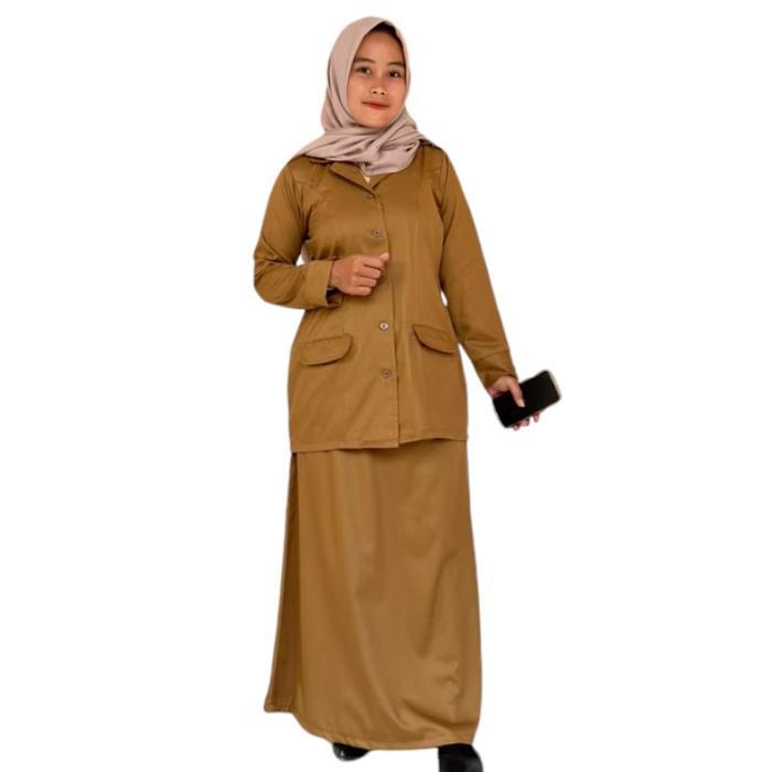 TERLARIS Seragam Khaki Pemda PNS Baju Setelan PDH Wanita Rok A Bahan Katun Toyobo Premium READY