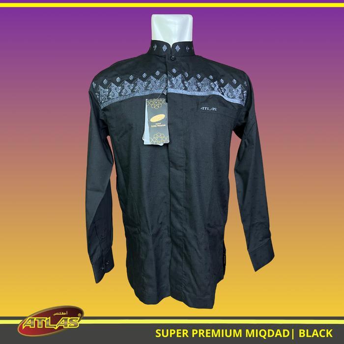 Baju Koko / Baju Muslim Atlas Super Premium Miqdad Bordir Lengan Panjang Stylish, Eksklusif Dan