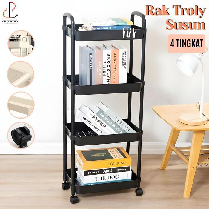 Rak Dapur 4 Susun Troley Plastik Tingkat Rak Yeye Penyimpan Kosmetik Makanan Bumbu Dengan Roda