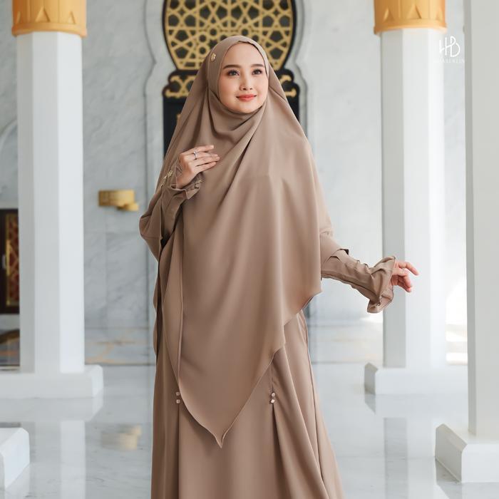 Hijaberlin - Maryam Dress Wood Set Khimar FK Mazen Anti UV Gamis Syar'i Premium Haji & Umroh