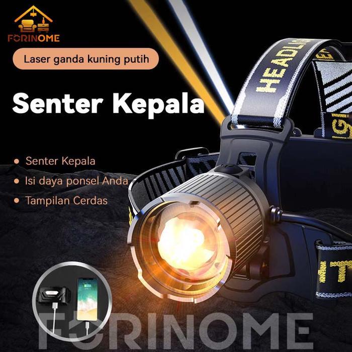 Senter Kepala LED Senter lampu depan LED Super Terang 5000 Lumen Zoom USB Charging sensor Headlamp