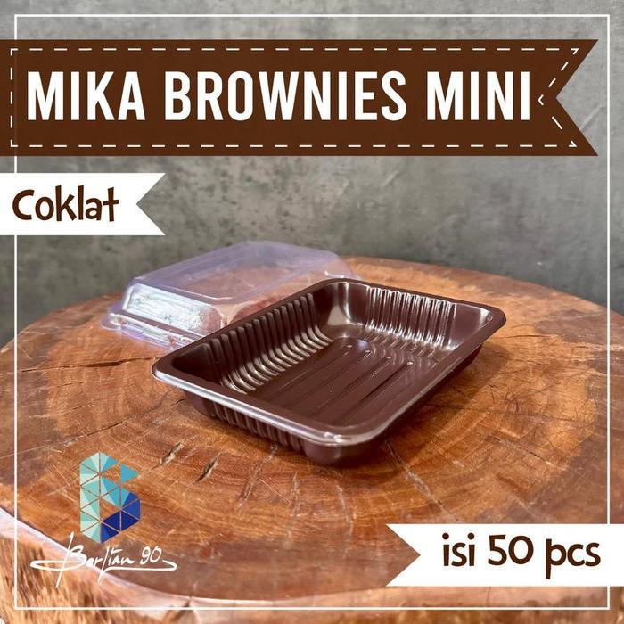 Promo 50 Pcs Mika Brownies Mini Alas Coklat / Mika Kotak Makanan / Mika Bolen / Mika Bolu Tbk