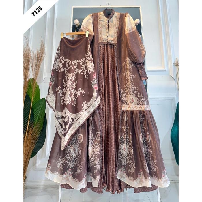 Aurakay GAMIS SARIMBIT FATIMAH SET HIJAB 7125 ORI By Aurakay Dress Inner Matt Silk Sutra Plisket Pre