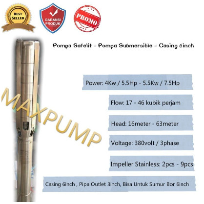 Pompa Submersible 5.5Hp 3Inch untuk sumur dalam 6 inch Impeller Stainless