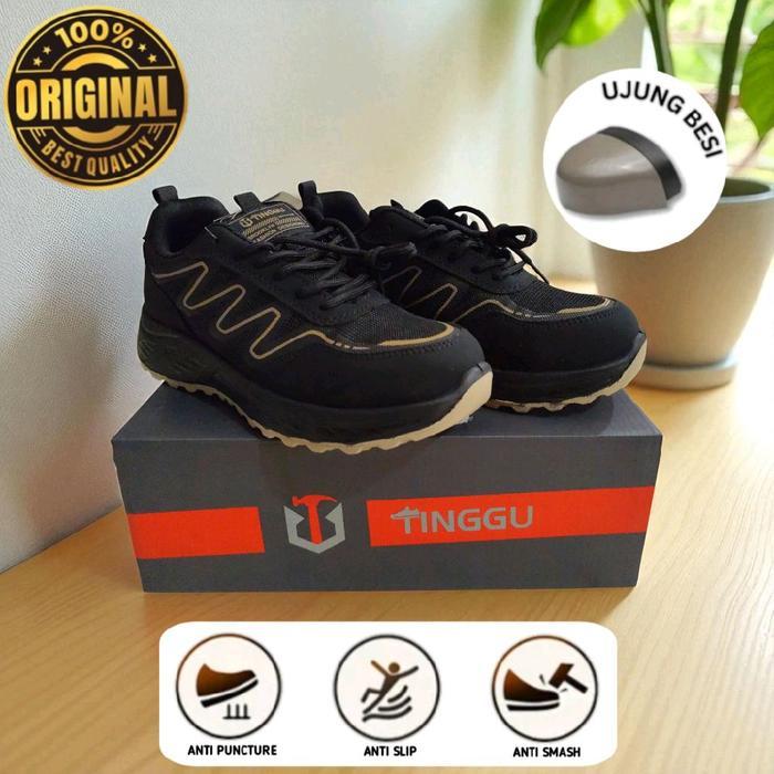 Sepatu Safety Sneakers Sporty Ujung Besi 149 Black Tinggu Ujung Besi Terbaru 