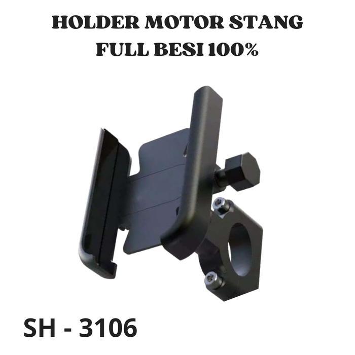 Stok Baru Holder Hp Motor STANG Dudukan Smartphone Bahan ASLI BESI - HITAM