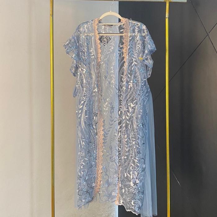 [Kzy.Id] Outer Hanum Dress Brokat Kondangan Hanum Wanita Lengan Pendek Bahan Brokat Kombinasi Tillee