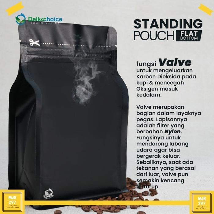 STANDING POUCH FLAT BOTTOM KEMASAN BUBUK BIJI KOPI DELKOCHOICE