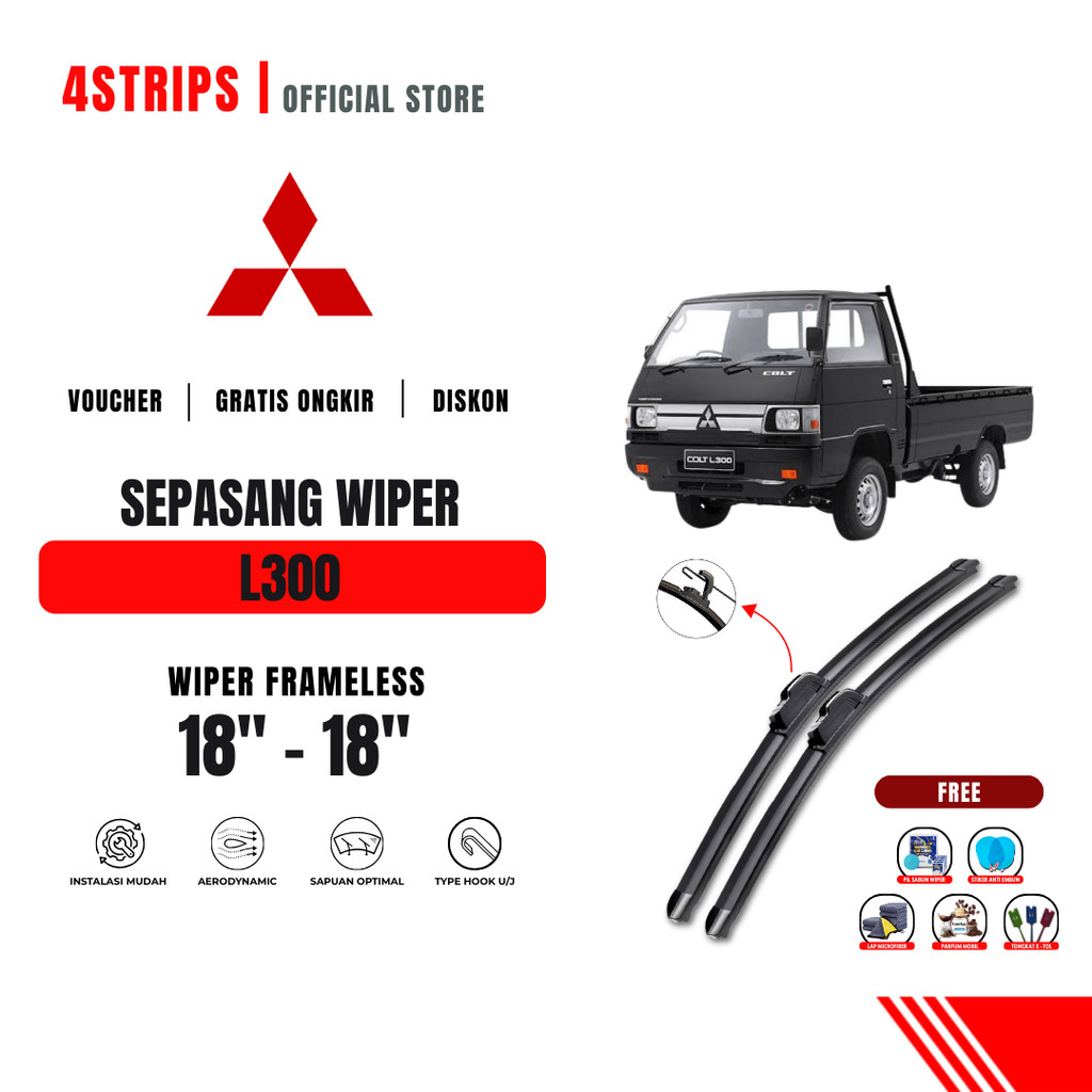 Wiper Mitsubishi L300 Frameless Kaca Depan Mobil Free 5 Bonus