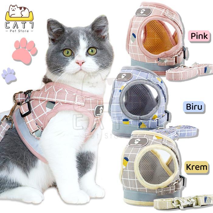 Rompi Kucing Harness Kucing Tali Tuntun Pengikat Reflektif Harness Anjing Kelinci Tali Kucing.