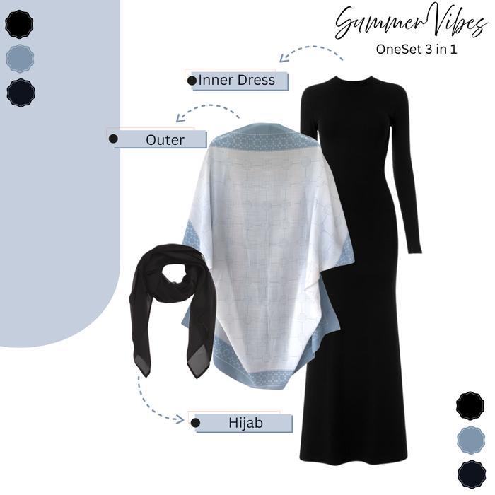 PREMIUM Setelan Wanita Pantai 3 in 1 Outfit Remaja Pantai Hijab Bella Square Hitam - Outer Scarf