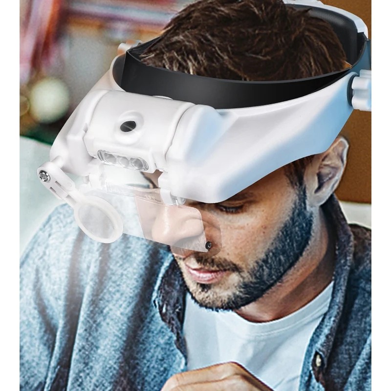 Best Illuminated Magnifier Mini Magnifier Wearable 1.5x 2x 2.5x 3x 3.5x 8x Headband Magnifier with L