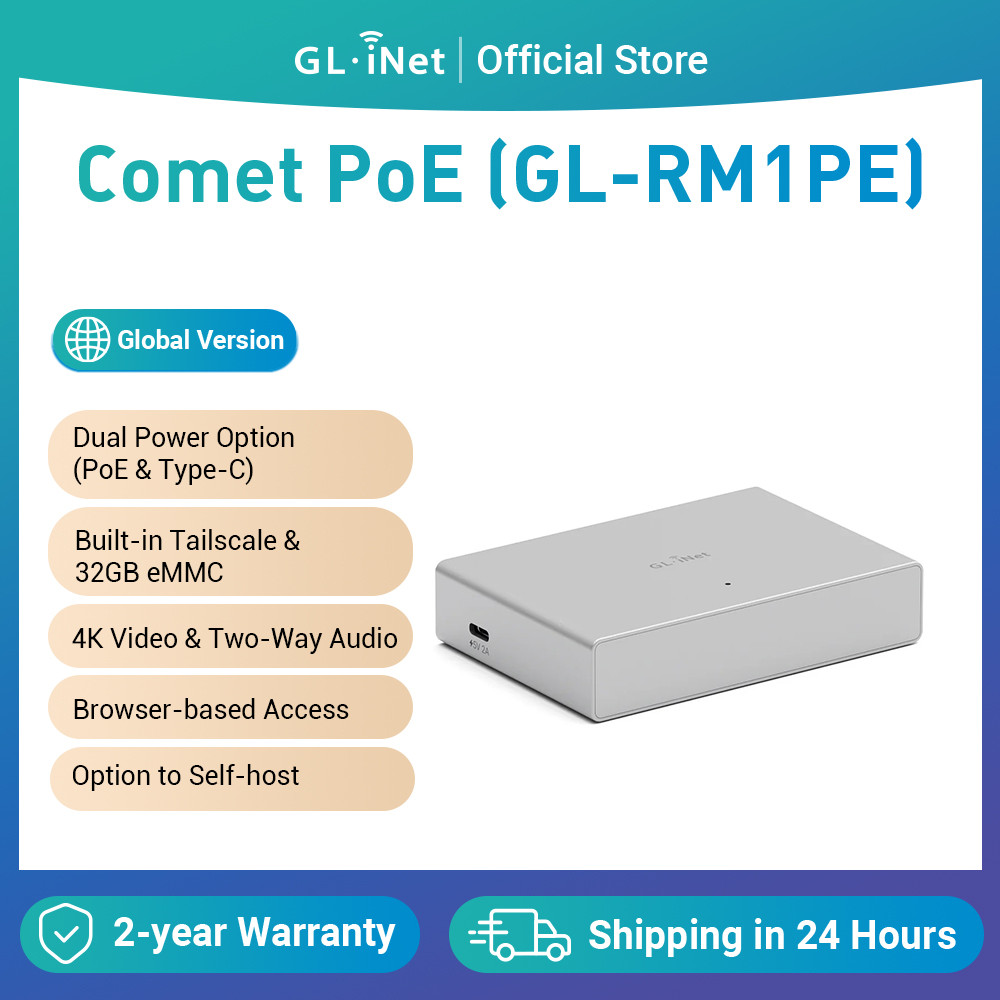 GL.iNet Comet PoE (GL-RM1PE) Internet Remote KVM, PoE/Type-C power, 4K@30Fps, 32GB EMMC, Tailscale,