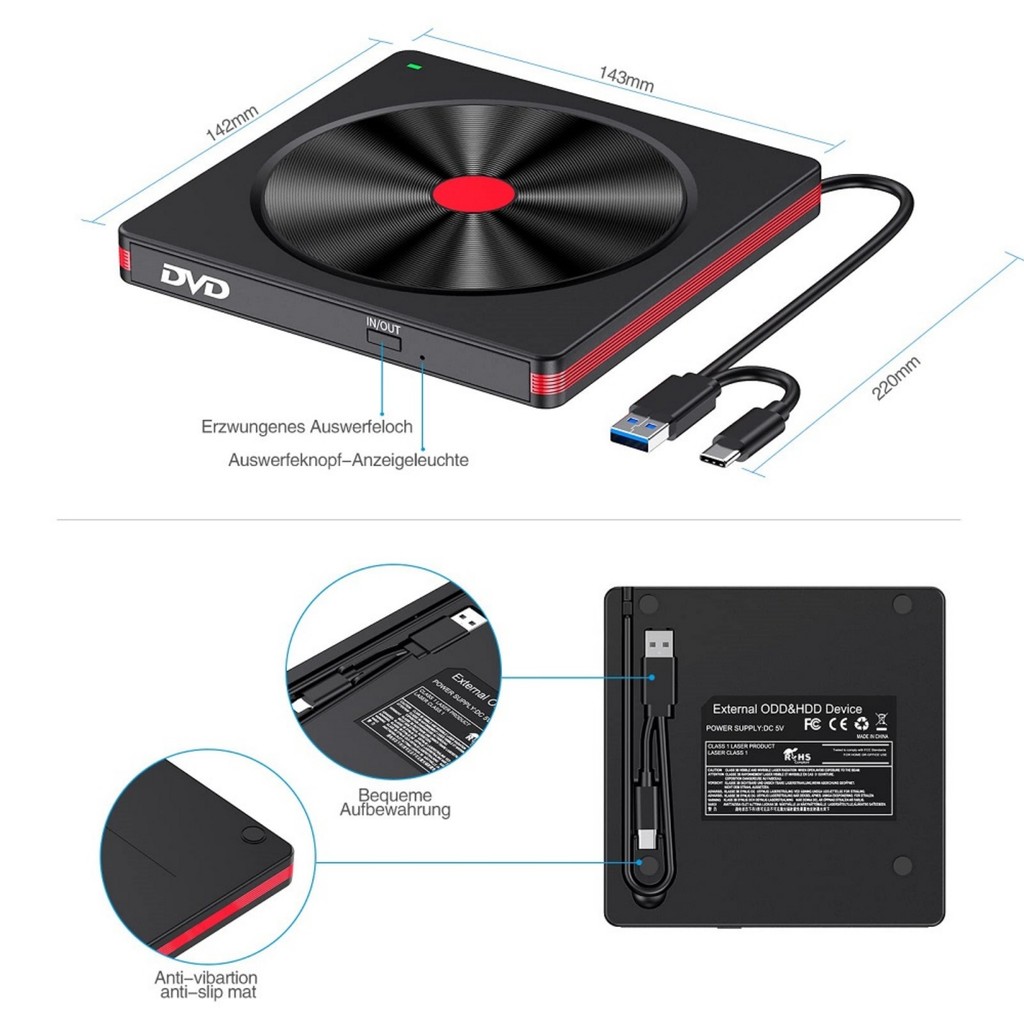 External CD/DVD Drive,USB 3.0 CD DVD +/-RW Burner CD ROM External DVD Drive CD Reader DVD Player for