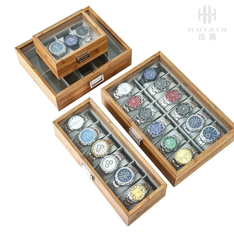 Spot wooden watch storage box, bamboo and wood bracelet box, wood grain watch gift box, high-end