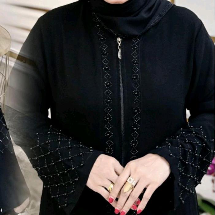 zeni BISA COD Noulfa JetBlack Abaya With Zipper Elegant Abaya Turky Virall Lebaran 2025
