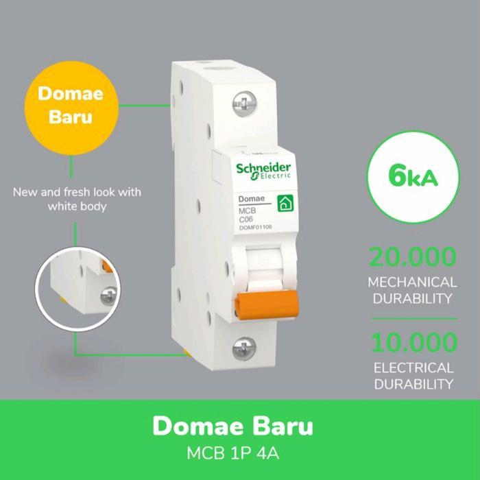 MCB Schneider 4A 1Phase New Domae Mcb Sneider 4 Ampere Pemutus Arus